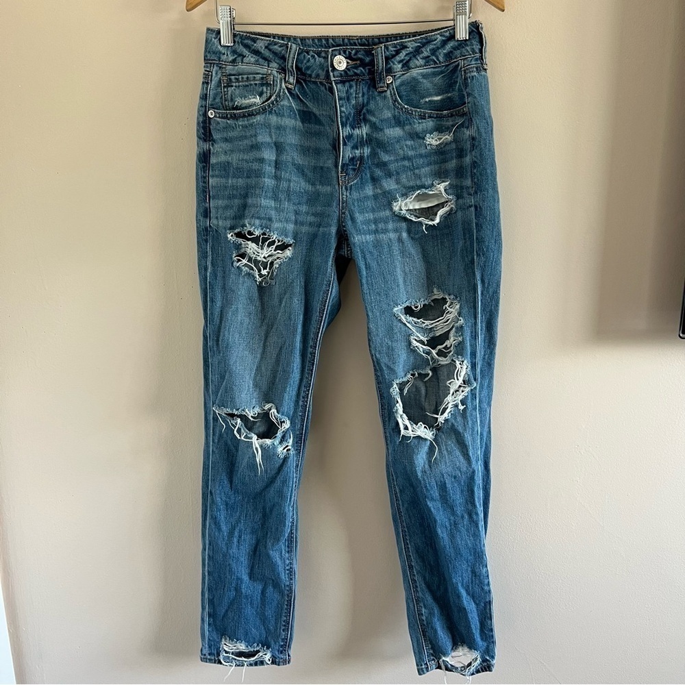 American Eagle Distressed Button Fly Jeans Size 4 | Ripped Skinny Denim